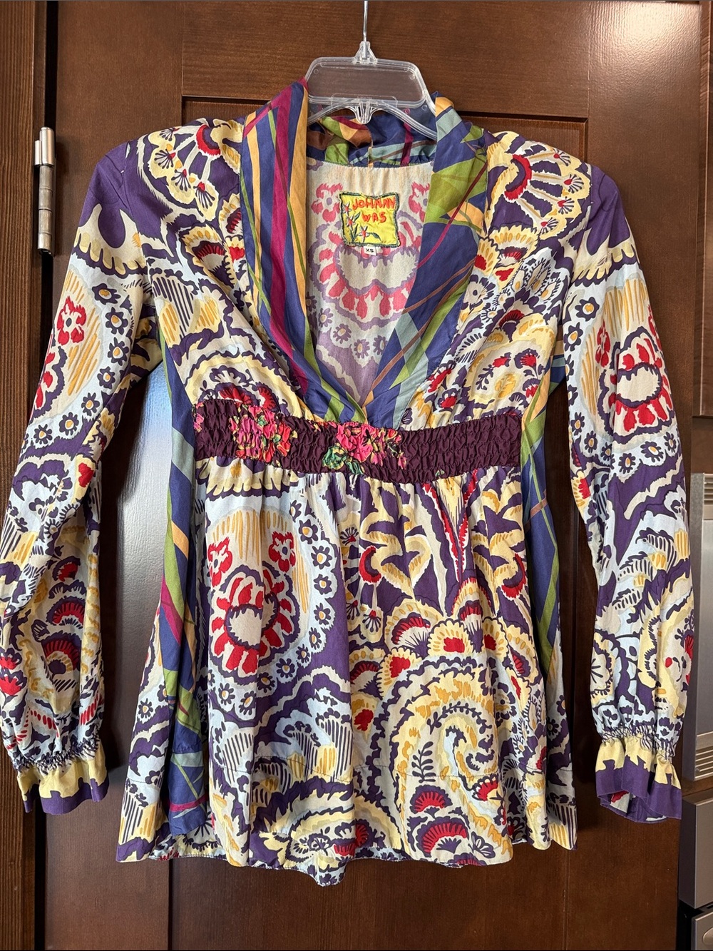 Johnny Was  Boho Peasant Blouse with Smocked Waist